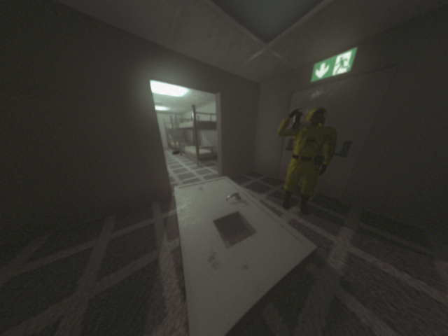The Empty Halls Screenshot - Two Hazmat Explorers by Bunk Room Fire Exit